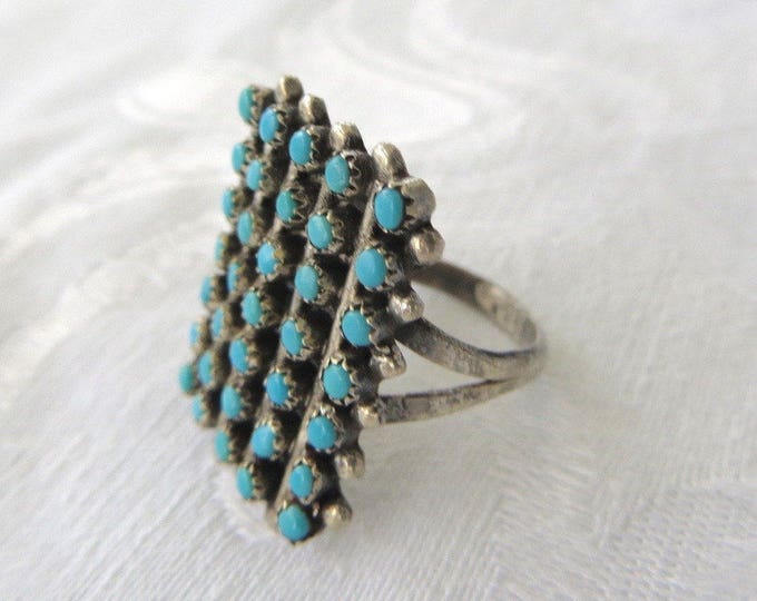 Zuni Snake Eyes Ring, Sterling Silver Petit Point Ring, Vintage Native American Jewelry