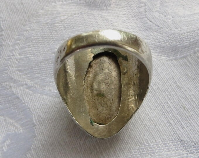 Vintage Navajo Ring, Men's Ring, Turquoise and Sterling Silver Native American Old Pawn Jewelry