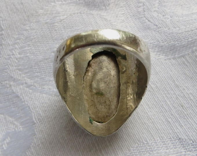 Vintage Navajo Men's Ring, Turquoise and Sterling Silver, Size 10.5, Old Pawn, Native American Jewelry