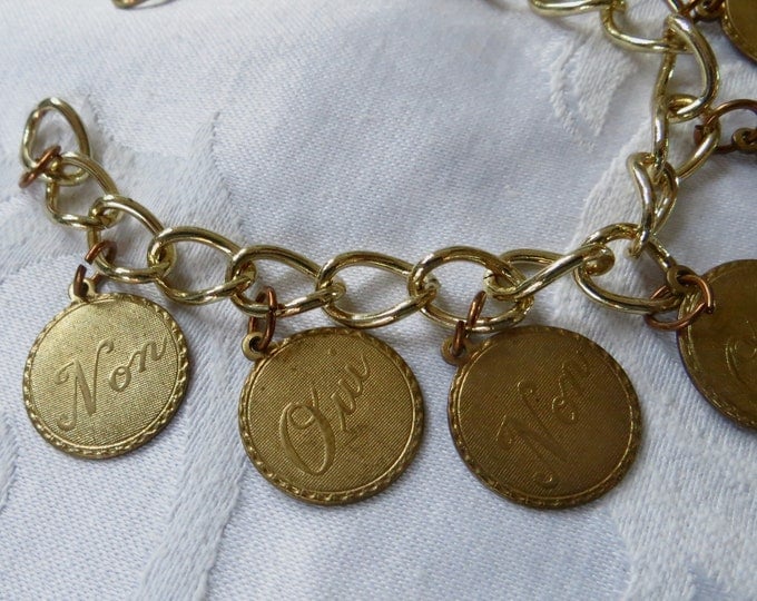 Vintage French Bracelet, Paris Coin Bracelet, Oui Non Coins, Vintage Paris Jewelry, Parisian Jewelry