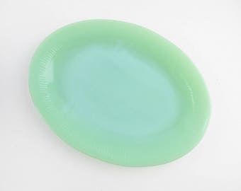 A Fire King Jadeite 'Jane Ray' Pattern Serving Platter - 12" Platter - Jadeite Green Milk Glass - Fire King Jadeite - Popular Color