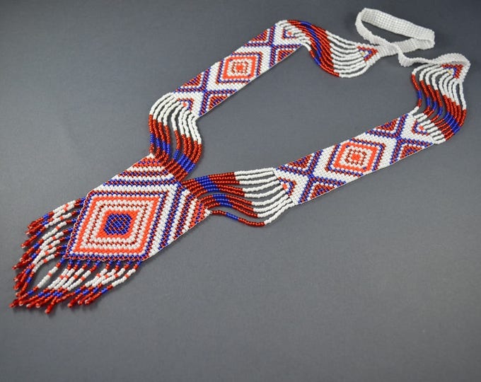 Made to order, AZTEC necklace gerdan, american native, folk style, Looms necklace, Seed bead necklace, woven necklace, beaded necklace