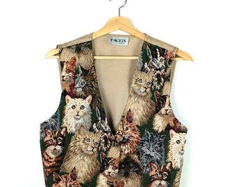 ON SALE Vintage Cats Tapestry Vest from 80's/Kittens/Animal*