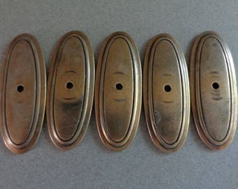 Vintage Cabinet Pull Back Plates Antique Brass Oval shape P277 set of 5 backplates