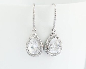 Bridal Earrings, White Gold Earrings,White Gold Drop Earrings, White Gold Dangle Earrings,White Gold earrings, Bridal