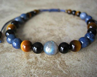 Labradorite, Dumortierite, Tiger Eye, Black Onyx, Men's Bracelet, Men's Jewelry