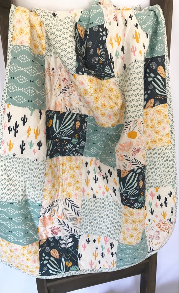 Baby girl quilt cactus cacti succulent crib quilt