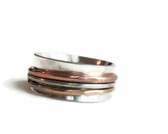 Silver Gold and Copper Spinner Ring - Fidget Ring - Fidget Spinner Ring