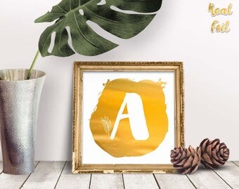 Monogram print, White and gold foil art print, Unique home decor, Real foil print, Square print, Personalized wall decor, FAP8fp003W