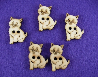 Buttons, wood, cat, 5 pieces, 3x2, 5 cm (15-0013A)