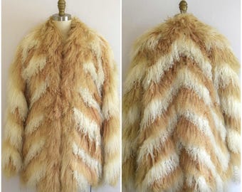 70s Mongolian Tibetan Lamb Jacket/ Burning Man Fluffy Fur Jacket/ Penny Lane Coat/ Womens Size Medium