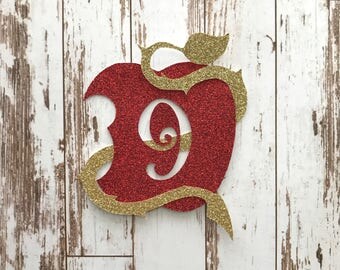 Descendants 2 Apple Symbol Glitter Die Cut/Birthday Party Decoration/ Embellishment/Cake Topper - 9 Years old