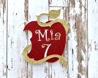 PERSONALIZED Descendants 2 Apple Symbol with Customized Name and Number Glitter Die Cut/Party Decoration/ Embellishment/Cake Topper