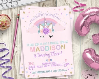 PRINTABLE Unicorn Invitation, Unicorn Party Invitation, Rainbow Birthday Invitation, Unicorn Birthday, Watercolor Unicorn Invite