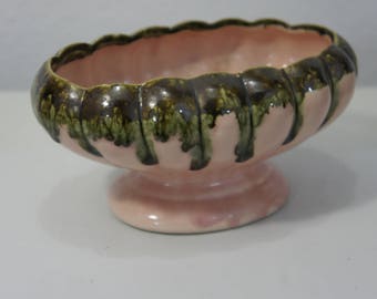 vintage USA pottery pink with green drip oval planter decorative windowsill planter container