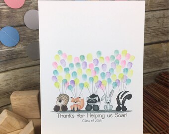 INSTANT DOWNLOAD | Teacher's gift | class guestbook | student gift | woodland animal balloon fingerprint guestbook | teacher thank you gift