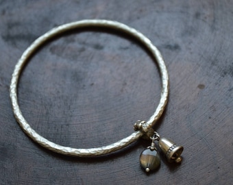 Handmade 990 Sterling Silver Bracelet with Bell and Labradorite