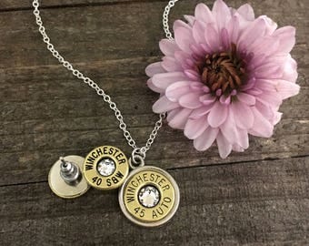 Bullet jewelry, women's jewelry, bullet necklace, bullet earrings set