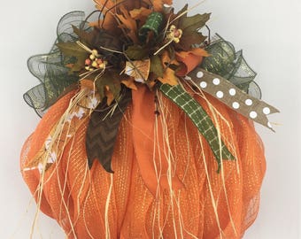 Pumpkin Wreath, Fall Wreath for Front Door, Autumn Wreath, Halloween Wreath