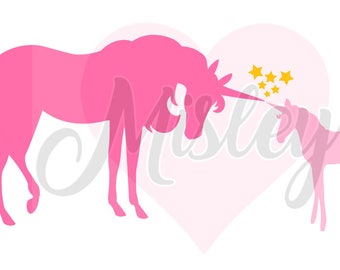 Unicorn Mother and Baby SVG, PNG, and STUDIO3 Cut Files for Silhouette Cameo/Portrait and Cricut Explore DIY Craft Cutters