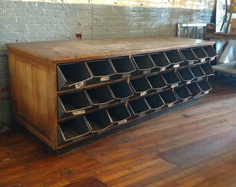 Hardware Counter Bolt Bin Apothecary Mercantile Oak Vntg Multi Drawer Industrial Store Decor