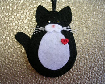 Cat Ornament, Tuxedo Cat Ornament, Black & White Cat Ornament, Felt Tuxedo Cat Ornament, Cat Christmas Ornament