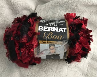 Bernat Boa yarn - Cardinal colorway - Red Black Multicolored Eyelash Yarn - bulky weight - 129 yd
