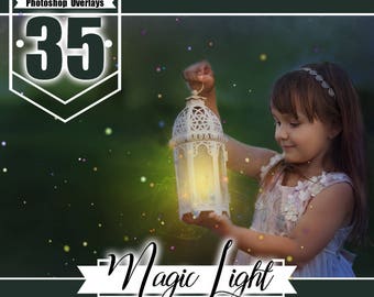 35 magic shine light overlays, Photoshop Overlays, firefly fireflies fireflies glow light mystical effect, summer spring png file