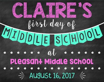 First Day of Middle School Chalkboard Poster Back to School Sign First Day of School Sign