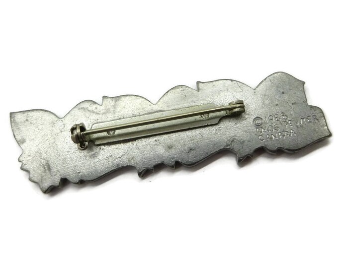 Pewter Bar Brooch, Vintage Amos Pewter Pin, Canada Brooch, Flowered Pin, Gift for Her