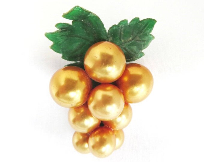 Art Deco Berries Brooch, Vintage Gold Berry Celluloid Pin, Perfect Gift, Gift Box