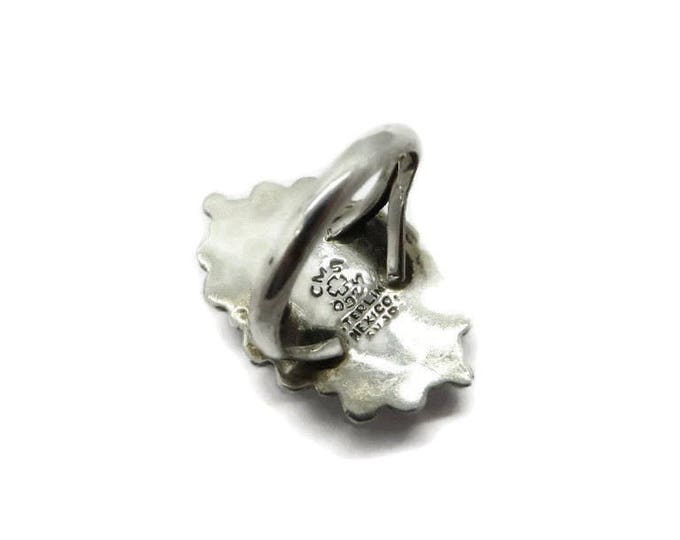 Sterling Silver - Taxco Mexico Ring, Vintage Carved Abalone Ring, Statement Ring, Gift for Her, Size 7