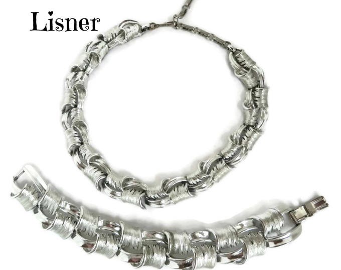 Lisner Demi Parure - Vintage Designer Necklace Bracelet Set, Chunky Silver Tone Links, Perfect Gift, Gift Box