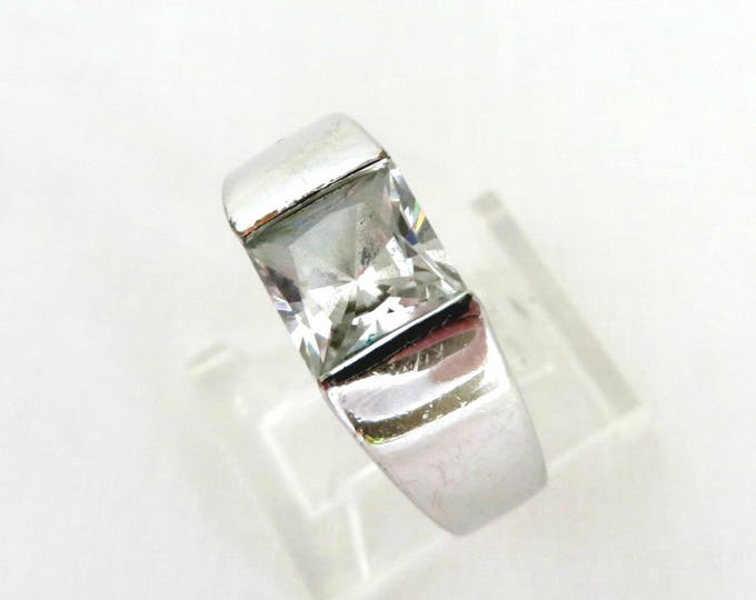 Vintage Sterling Silver Topaz Ring, Modernist Princess Cut Topaz, Size 7