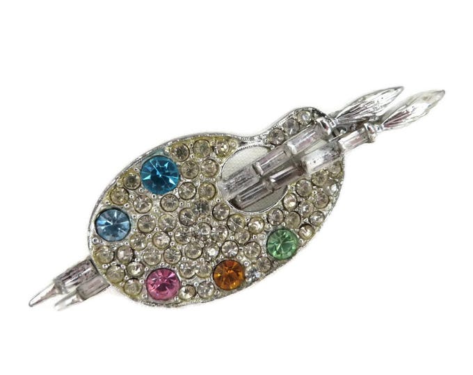 Pell Rhinestone Brooch - Vintage Artist Palette Brooch Pin, Gift for Her, Gift Boxed