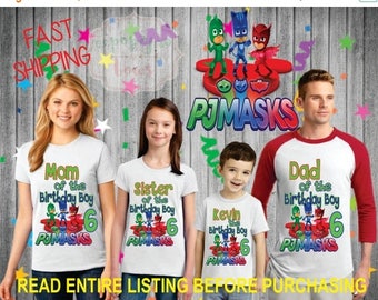 ON SALE 25% OFF Pj Mask Birthday Shirt Boy Family Dad Mom Brother Age Name Custom Theme Raglan T-shirt Oneise Long Sleeve pj masks