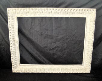 Ivory white wood picture frame, decorative, ornate, gold highlights, 50s 60s, vintage frame, mid century, 15 x 20", shabby cottage chic