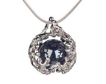 SALE 20% Off - CORAL NEST Hematite Pendant Necklace, Hematite Stone Pendant, Sterling Silver Black Stone Necklace, Hematite Jewelry, Organic