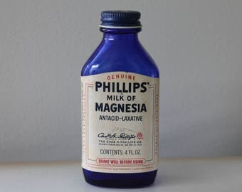 Vintage Genuine Phillips Milk Of Magnesia Cobalt Blue Glass Bottle 4 oz Sterling Drug Inc New York