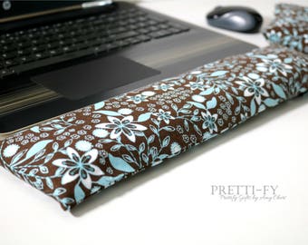 Wrist Rest Set w/ Removable Covers, Washable Wrist Rest, Keyboard Wrist Rest, Mouse Rest, Mouse Wrist Rest, Brown Floral Fabric
