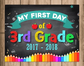 Back to school sign. 3rd Grade Sign. First day of School Signs. First day of 3rd Grade Sign Printable. Chalk Board Sign. School Sign Photo