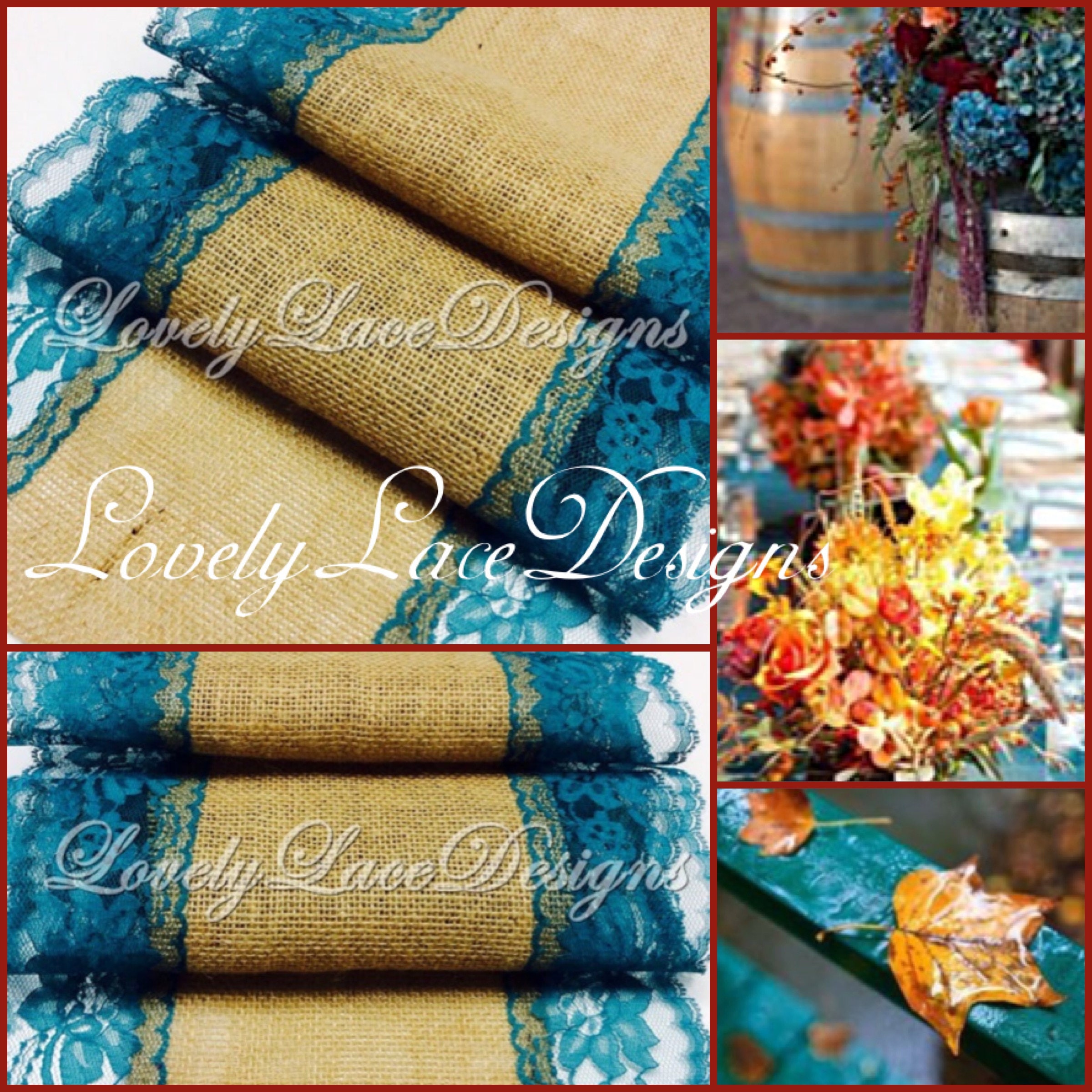 Burlap Table Runner /Teal/Green Lace/3ft10ft x