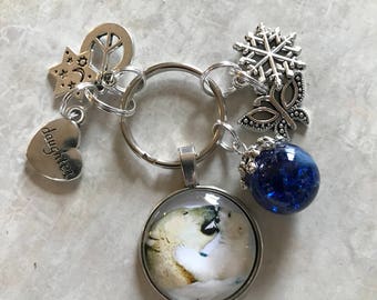 Polar Bear key chain with family charms, choice of cracked marble(silver or gold key ring)personalize, Father's Day, Mother's Day