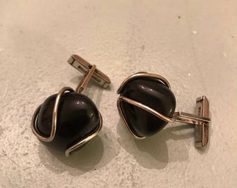 Vintage Obsidian stone and sterling cufflinks