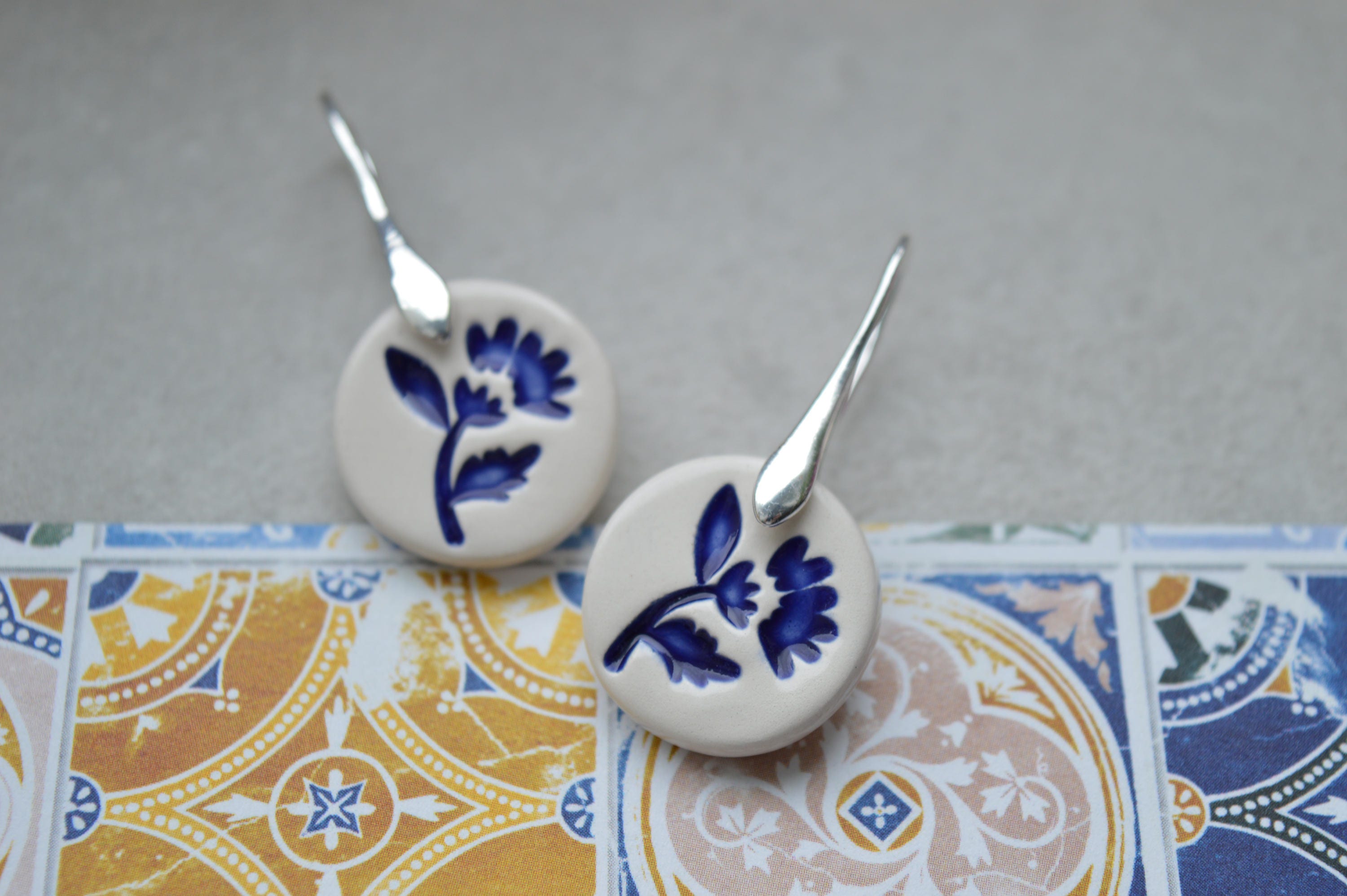 Delft blue ceramic earring folk art inspired everyday