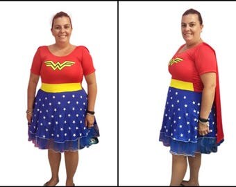 Wonder Woman Heroine Super Hero Costume Fancy Dress Woman's Adult Costume ~ Cape ~ Halloween ~ Cosplay ~ Theatre