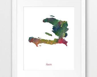 Haiti Map Print, Haiti Watercolor Map Print, Haiti Wall Art, Haiti Watercolor Map Painting, Home Decor, Travel Poster, Digital Printable Art
