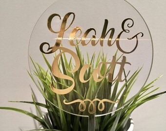 Custom Names Acrylic Wedding / Engagement Cake Topper Gold