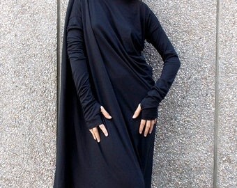 SALE 20% OFF Black Maxi Dress, Asymmetric Plus Size Black Dress, Black Caftan, Black Party Dress, Summer Caftan TDK01 by Teyxo