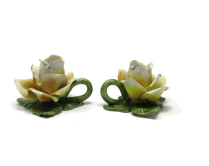 Vintage Pair of Rose Candle Sticks Taper Nuova Capodimonte Italy Crown Set of 2 / Mother's Day Gift Idea / Gift Idea for Her